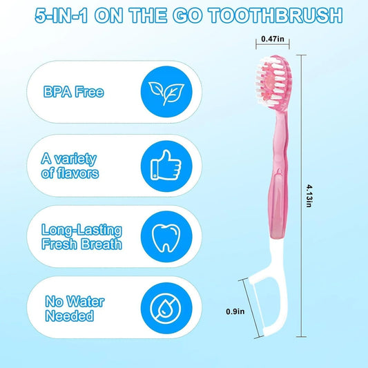 5 in 1 Disposable Mini Travel Toothbrushes (12 per bag)