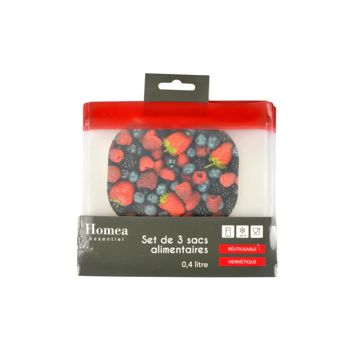 SET OF 7 REUSABLE PEVA FOOD BAGS TRANSPARENT 3 SIZES