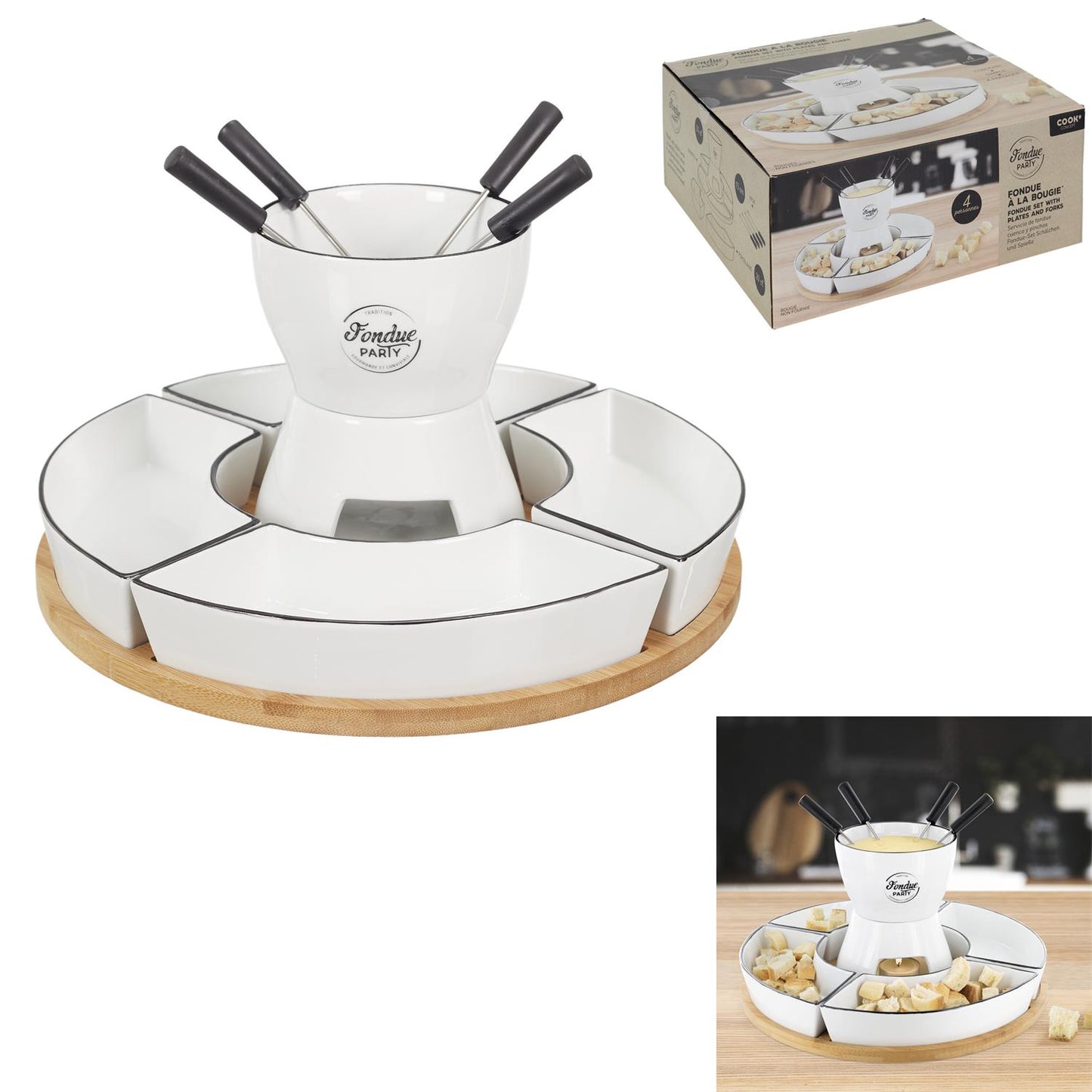 FONDUE SET WITH PLATE WITH 4 FORKS