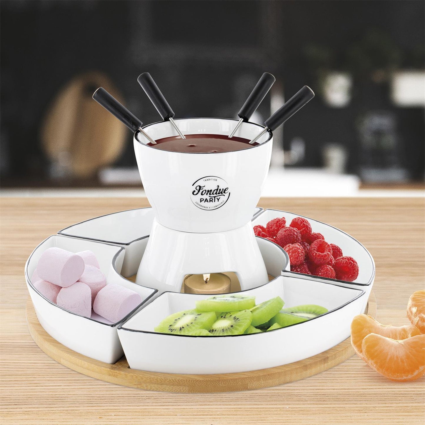 FONDUE SET WITH PLATE WITH 4 FORKS