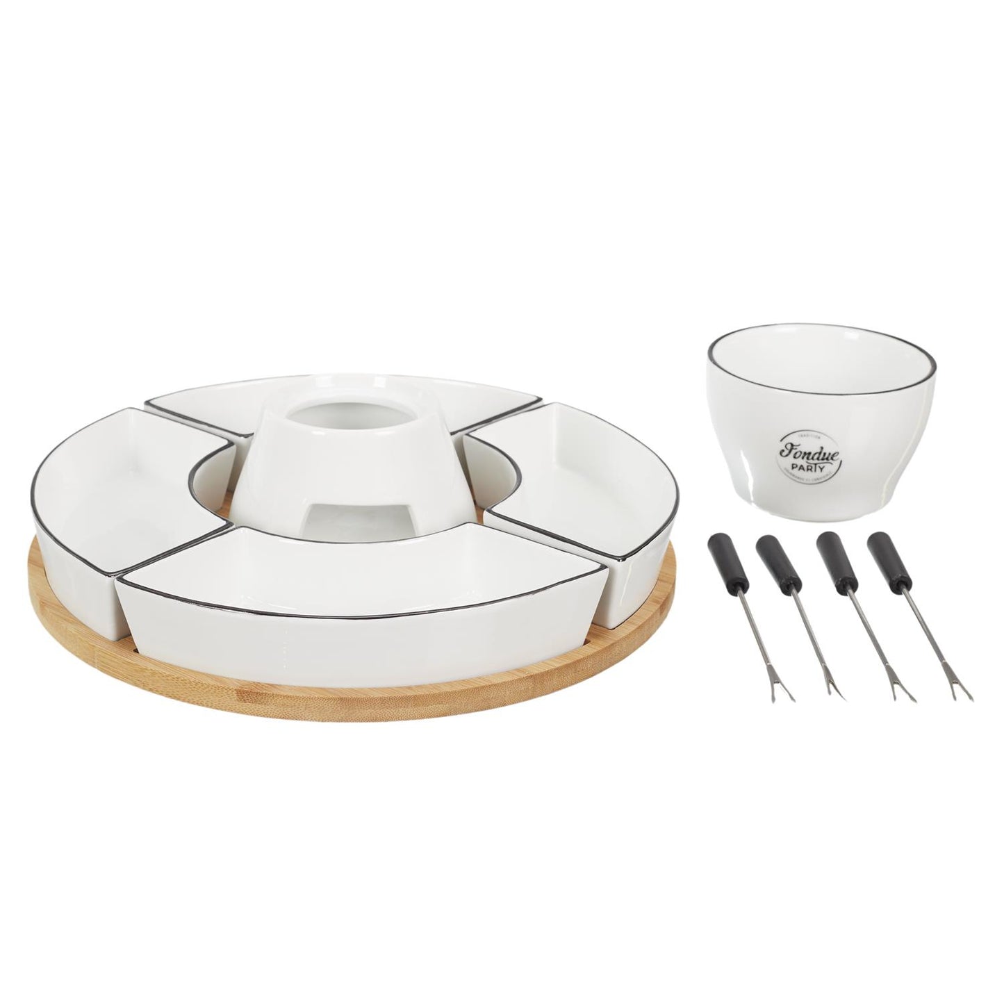 FONDUE SET WITH PLATE WITH 4 FORKS