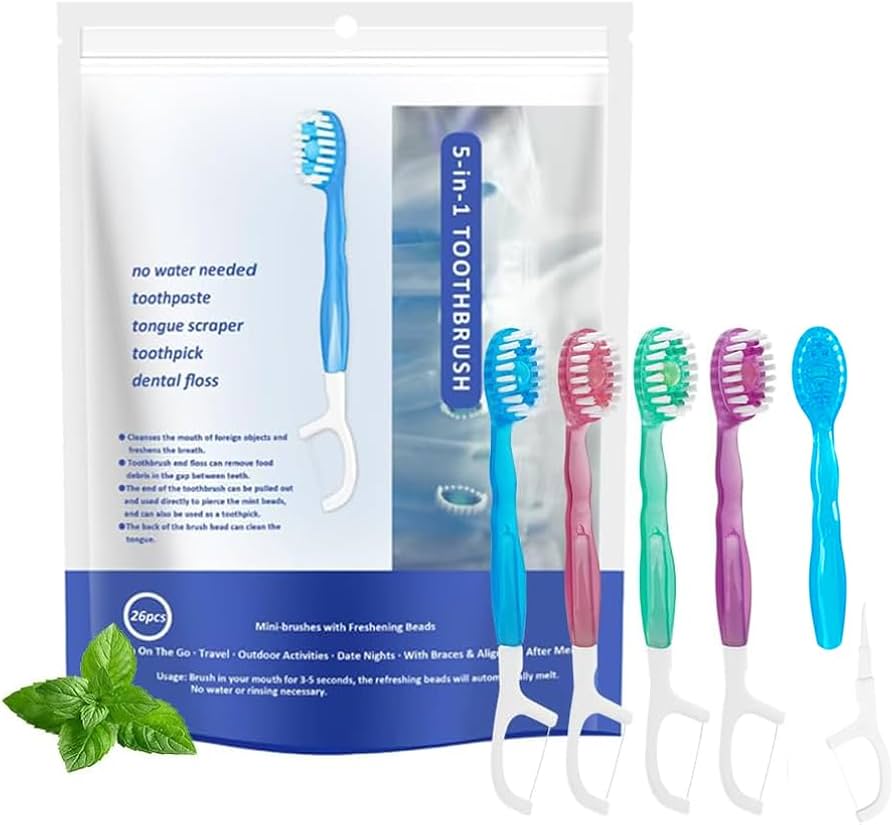 5 in 1 Disposable Mini Travel Toothbrushes (12 per bag)